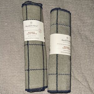 12 Hearth & Hand Magnolia 6 Stitch Grid Reusable Cloth Towels Green/Navy 2 packs